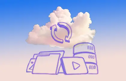 Illustration of files sharing on the background of a real cloud