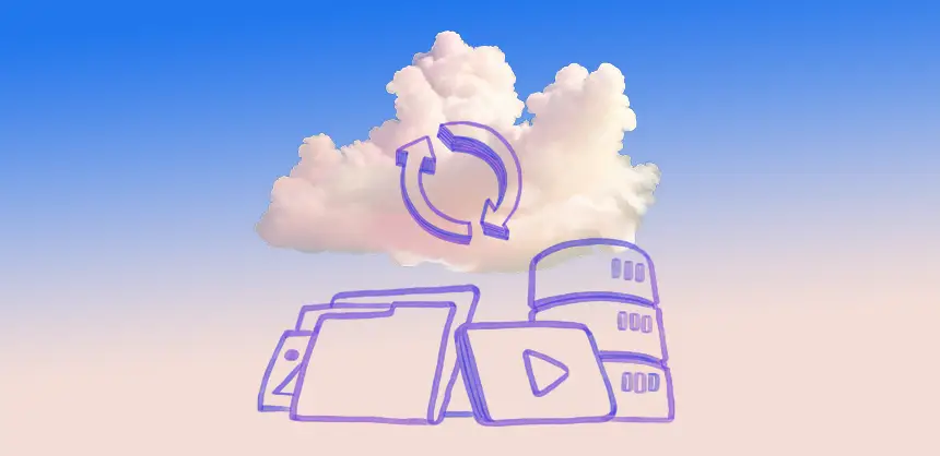 Illustration of files sharing on the background of a real cloud