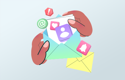 illustration of email with attachments two hands are opening an envelope