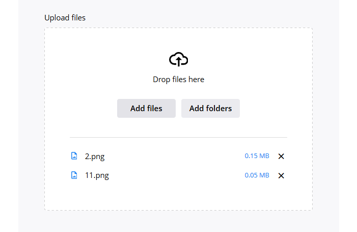 List of selected files with their sizes before final upload